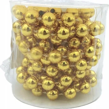 Vánoční dekorace Metalické perly na šňůrce, šňůra zlatých perel, girlanda prům. 8mm / 5m zlatá