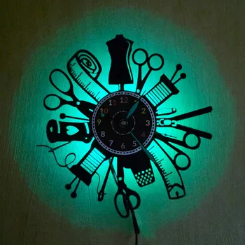 Hodiny Krejčovské Hodiny Šití Cívka Nástěnné Hodiny Vinylová Deska DÁREK