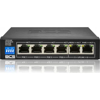 IP kamera Switch PoE BCS-B-SP0402 BCS pro IP kamery 4x PoE 2x Uplink 60W Funkce EXTEND