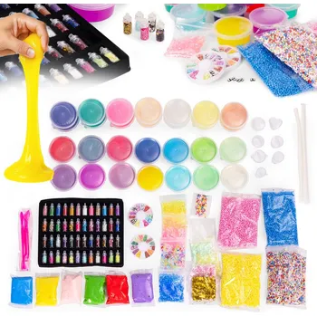 Modelovací hmota Sada na výrobu slizu (slime) pro děti DIY - roztažitelný mačkací sliz, 113 dílů