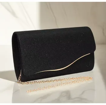 Kabelka B-TOP Dámská pevná černá třpytivá kabelka se zlatými detaily