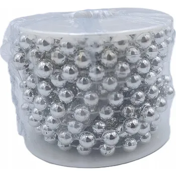 Vánoční dekorace Metalické perly na šňůrce, šňůra stříbrných perel, girlanda 6mm/3m stříbrná