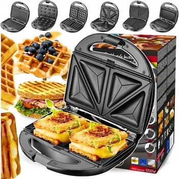 Toustovač GRILOVACÍ OPIÉKAČ VAFLOVAČ 6V1 NA SENDVIČE TOSTY TOUSTOVAČ ELEKTRICKÝ 1200W
