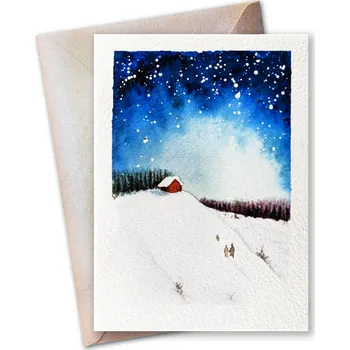 Obraz Vánoční, narozeninové přání | ručně malovaná akvarel 11 x 15 cm vánoční