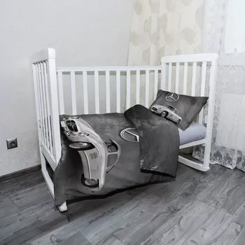 Povlečení Sablio Mikroplyšové dětské povlečení do postýlky Mercedes-Benz 300 SL Šedé pozadí - 120x90 / 40x60