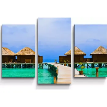 Obraz Sablio Obraz - 3-dílný Bungalovy na moři - 75x50 cm