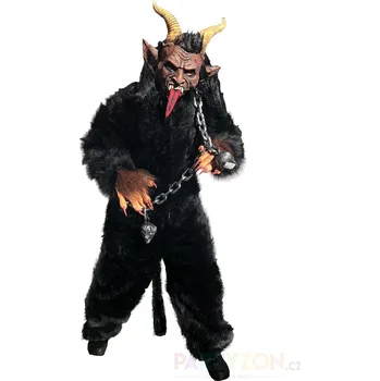 Karnevalový kostým Pánský huňatý kostým pro čerta černý Krampus XXXL