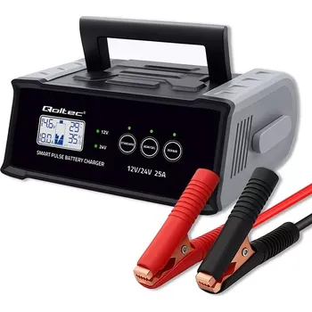 Nabíječka autobaterie Inteligentní pulzní nabíječka autobaterií 12/24 V 25 A s LCD a opravou – Qoltec