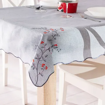 ubrus Šedý vánoční ubrus s výšivkou větvičky jeřabin 120x160 VÁNOCE