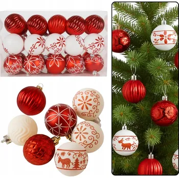 Vánoční dekorace VÁNOČNÍ BAŇKY NA VÁNOČNÍ STROMEK NEROZBITNÉ 30 KS SADA VÁNOČNÍ BÍLÉ ČERVENÉ VÁNOCE