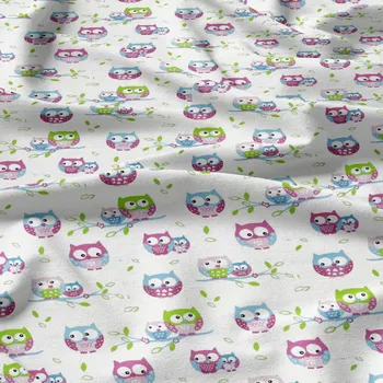 Bavlněné látky, metráž. Sovy Růžové na Bílém