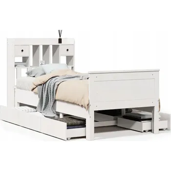 Postel Postel s knihovnou bez matrace bílá 90x200 cm masivní borovice