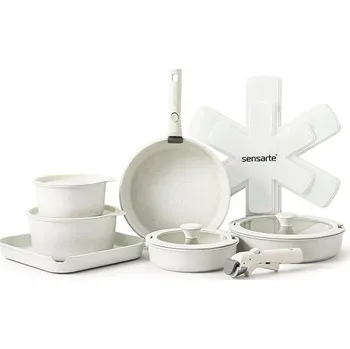 Sada nádobí SENSARTE Sada 17 kusů keramických indukčních pánví + odnímatelné úchytky
