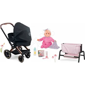 Kočárek Set kočárek trojkombinace s panenkou Eloise Cybex Black 3in1 Pram Corolle v postýlce s láhví
