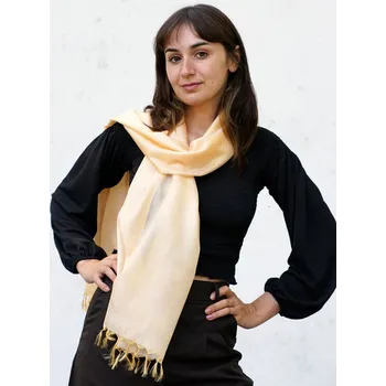 Šála Hedvábná šála z Váránasí meruňkovo-bílá