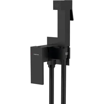 Vodovodní baterie Sapho CUBEMIX podomítková bidetová baterie se Stop sprškou, hranatá, černá mat - CM040B