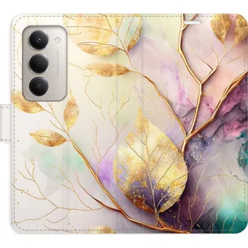 Pouzdro na mobilní telefon Flipové pouzdro iSaprio - Gold Leaves 02 - Xiaomi Redmi 15 5G
