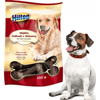 Pamlsek pro psa Psí pamlsek měkké klobásy s hovězím masem, Hilton 100g