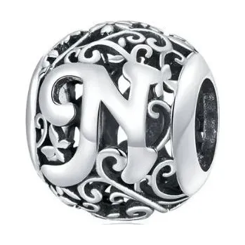 Přívěsek Charms ze stříbra písmeno N s925 ornament prolamovaný stříbro 925