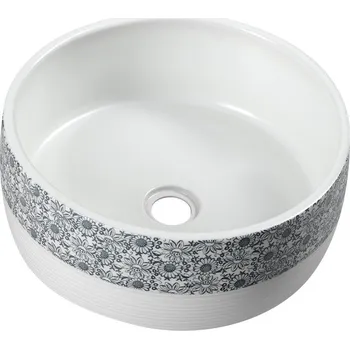 Umyvadlo Sapho PRIORI keramické umyvadlo na desku, Ø 41 cm, bílá s modrým vzorem - PI027