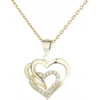 Náhrdelník ZLATÝ ŘETÍZEK SE SRDÍČKEM SRDCE NÁHRDELNÍK PŘÍVĚSEK STŘÍBRNÝ 925 TRUSKY