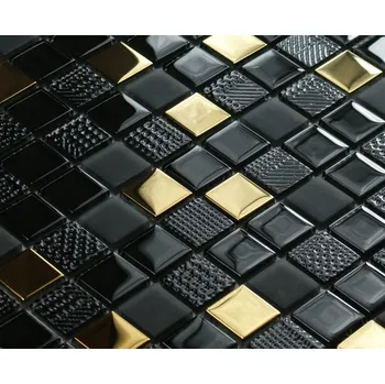 Skleněná mozaika Englass 30 x 30 cm černá, odstíny žluté a zlatá