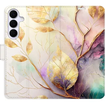 Pouzdro na mobilní telefon Flipové pouzdro iSaprio - Gold Leaves 02 - Samsung Galaxy S25 FE