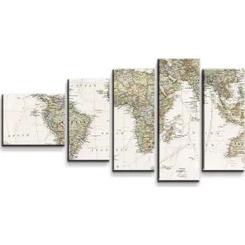 Obraz Sablio Obraz - 5-dílný Mapa světa - 100x60 cm