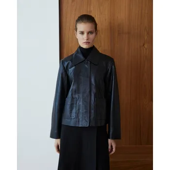 Dámský kabát Bunda Yerse 43673 černá kožená s límečkem Velikost: 34