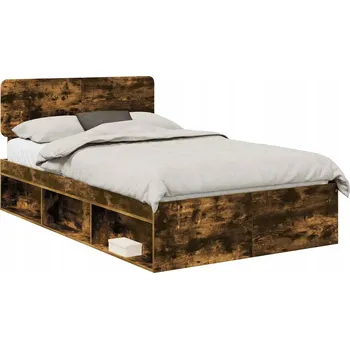 Postel Rám postele Kouřový dub 135 x 190 cm Masivní borové dřevo