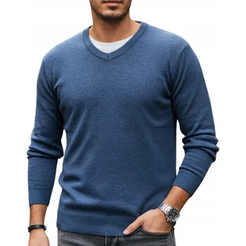 Pánský svetr Pánský svetr s výstřihem do V modrý WX2317 - M