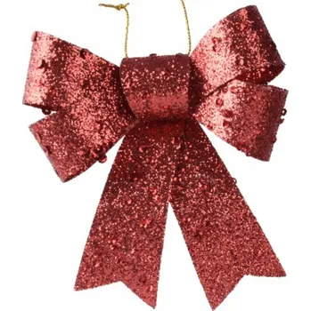 Vánoční dekorace Ozdoba MAŠLE Mašlička plastová Zelená Červená BROKÁTOVÁ 12 cm