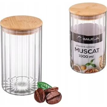 Dóza na potraviny Skleněná dóza s bambusovým víkem s vroubkováním 1L na kávu, čaj, cukr