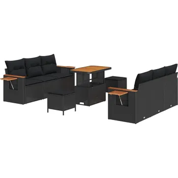 Zahradní sestava Sada zahradních pohovek s polštářem 11 pcs Černá polyratan IM_3365079