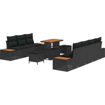 Zahradní pohovka Sada zahradních pohovek s polštářem 10 pcs Černá Poly ratan IM_3362879