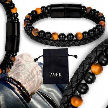 Náramek PÁNSKÝ NÁRAMEK ČERNÝM TYGŘÍM OČEM, OCEL JAKO DÁREK 21 CM