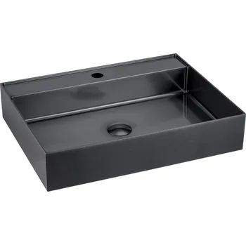 Umyvadlo Sapho AURUM nerezové nástěnné umyvadlo, 55x42cm, včetně výpusti, gun metal - AU102