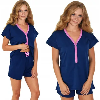 Dámské pyžamo Dámské bavlněné pyžamo pro kojící maminky na druky krátké kraťasy XS