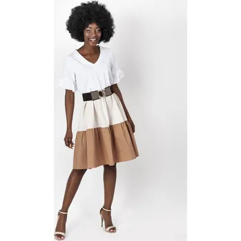 Cizojazyčná kniha PERSO Woman's Women's tricolor light midi dress PERSO bílá | hnědá | krémová 3498067