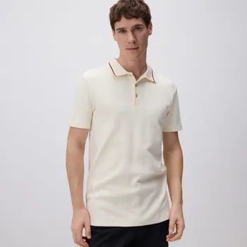 Pánské oblečení Reserved - Strukturální polo tričko regular - krémová - 741EC-01X - 741EC-01X-XXL