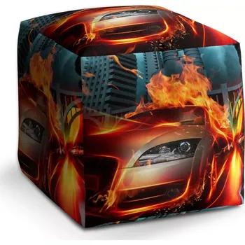 Taburet Sablio Taburet Cube Auto v plamenech: 40x40x40 cm