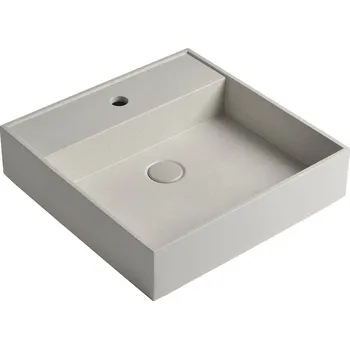 Sapho QUADRADO betonové umyvadlo včetně výpusti, 46x46cm, bílý pískovec - AR469