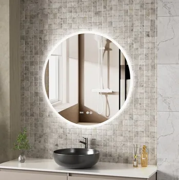 Zrcadlo Erga Deam, kulaté LED zrcadlo 90cm, 3 barvy světla, přední osvětlení, vyhřívací podložka proti zapaření, ERG-V01-Deam-9090-CL