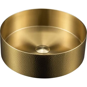 Sapho AURUM nerezové umyvadlo na desku, průměr 38 cm, včetně výpusti, tepané, zlato mat - AU201-T