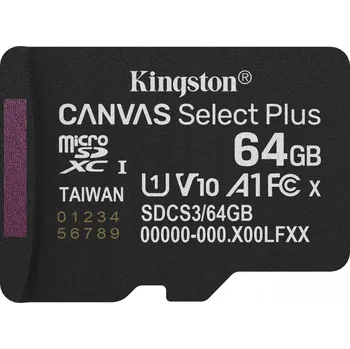 Paměťová karta Kingston microSDXC Canvas Select Plus Gen3 64GB 100R Class 10 UHS-I