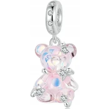 Přívěsek Stříbrný přívěsek pastelový medvídek, zirkony, Stříbro 925