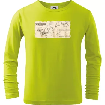 Chlapecké tričko Mapa Báňské dráhy z Moravské Ostravy do Doubravy - Triko dětské Long Sleeve - 122 cm/6 let ( Limetková )