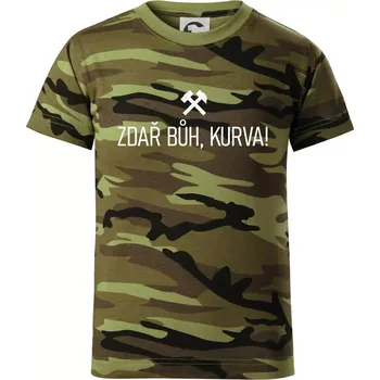 Chlapecké tričko ZDAŘ BŮH, KURVA!﻿ - Dětské maskáčové triko - 134 cm/8 let ( Zelený maskáč )