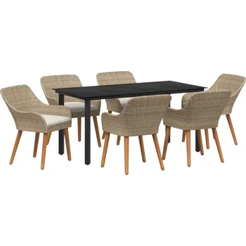 Zahradní sestava Zahradní jídelní souprava s polštářem 7 pcs Béžová polyratan IM_3261702