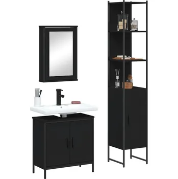 Koupelnový nábytek 3dílný set koupelnového nábytku černý kompozitní dřevo IM_3214800
